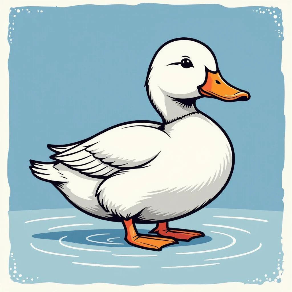 Minimalist line art features a duck with a white body and black outlines. The duck has a vivid orange beak. No shading or background present. Clean and centered composition suitable for t-shirt printing.