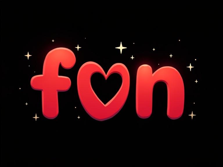 Vibrant contemporary poster illustration featuring playful text shaped into a dog silhouette. Letters in bold saturated red with heart shape integration. Centered on stark black background. Soft diffused lighting highlights letters for depth. Scattered white stars enhance playful design suggesting joyful celebration.