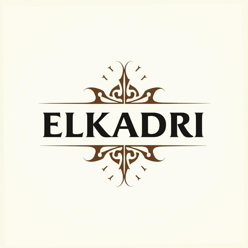 Design a logo that features the name Elkadri with a decorative element representing the القادري family gathering. Focus on elegant typography and cultural motifs.