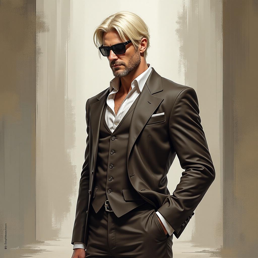 Stylish man in a fashionable suit with sunglasses. Modern elegant appearance. Appearing confident and charismatic.