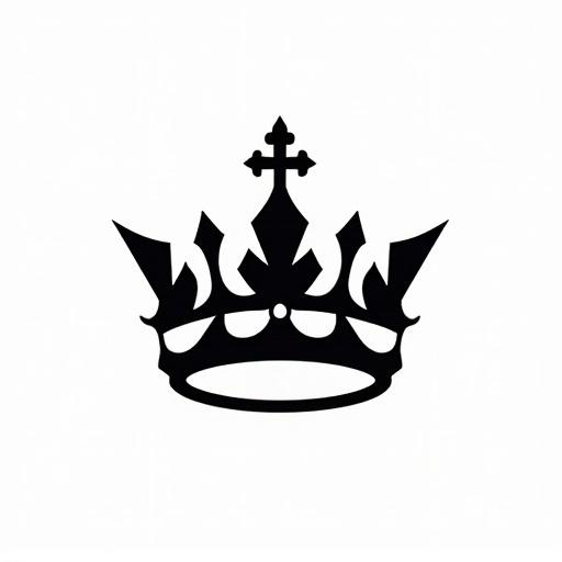 Black and white graphic design representing the English crown with a white background and black design.