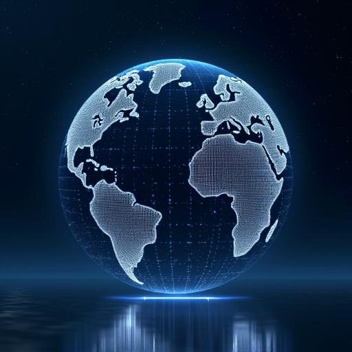 Futuristic header image featuring a large glowing sphere symbolizing Earth positioned to the right. Sphere has small connection ports with blue or white lights. Background is a deep, starry sky, giving a global feel. Sphere hovers above reflective surface. Clean and modern design focused on technology and connectivity.