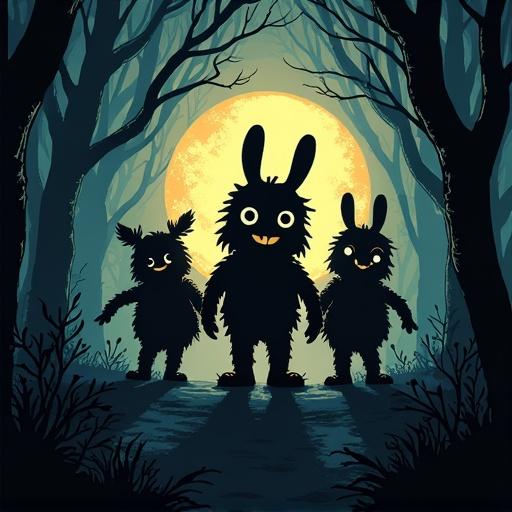 Logo art for Department of shadow IT featuring whimsical rabbits against a moonlit background