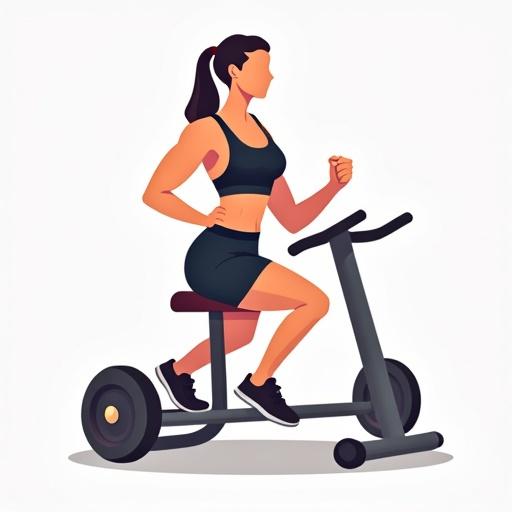 Illustration of a woman performing a workout on an exercise bike in a minimalistic style.