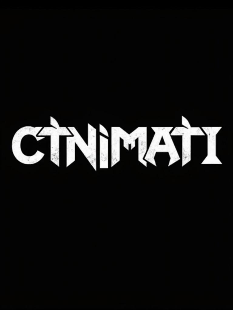 Stylized text CTNIMATbI in white color. Metalcore band font. Black background. Simple graphic design. Focus on typography.