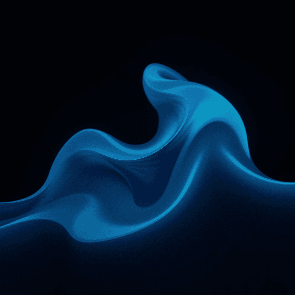 A mesmerizing abstract wave of vibrant blue folds and curves against a dark backdrop.