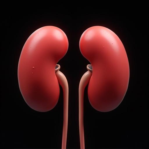 Realistic animated kidney shapes in a black background. Bright red colors. Soft textures. Pixar inspired design.