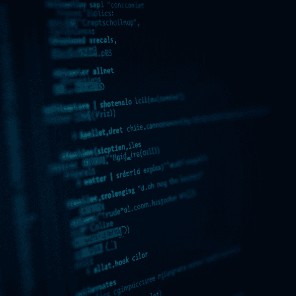 A close-up of a computer screen displaying lines of code amidst a dark, blurred background, suggesting dynamic programming and technology.