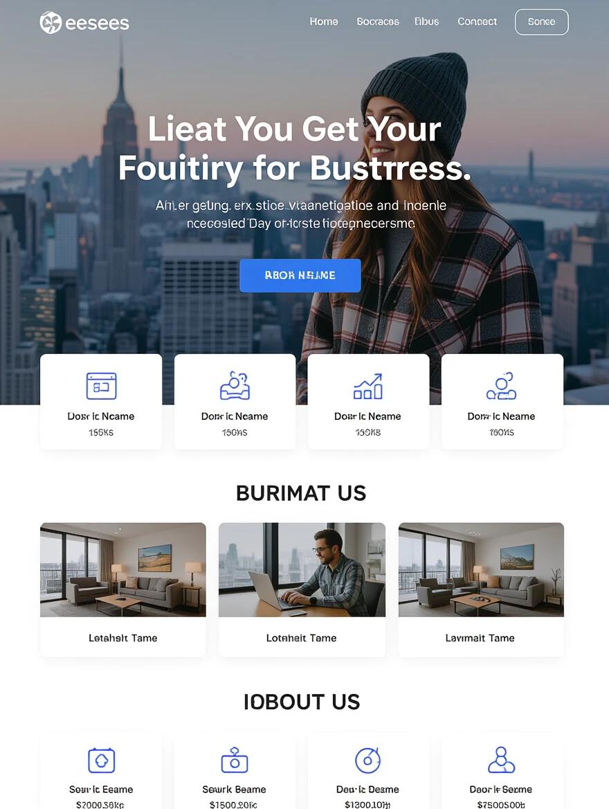 Gray color background features a modern website design with business services listed. Stylish layout includes a prominent header section and various service offerings displayed in boxes.