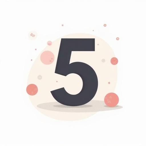 Simple calendar background features large bold number 5 in the foreground. Clean minimal design emphasizes flat cartoon-style vector illustration. Design includes clean geometric shapes with soft rounded edges. Solid white background complements the elements.