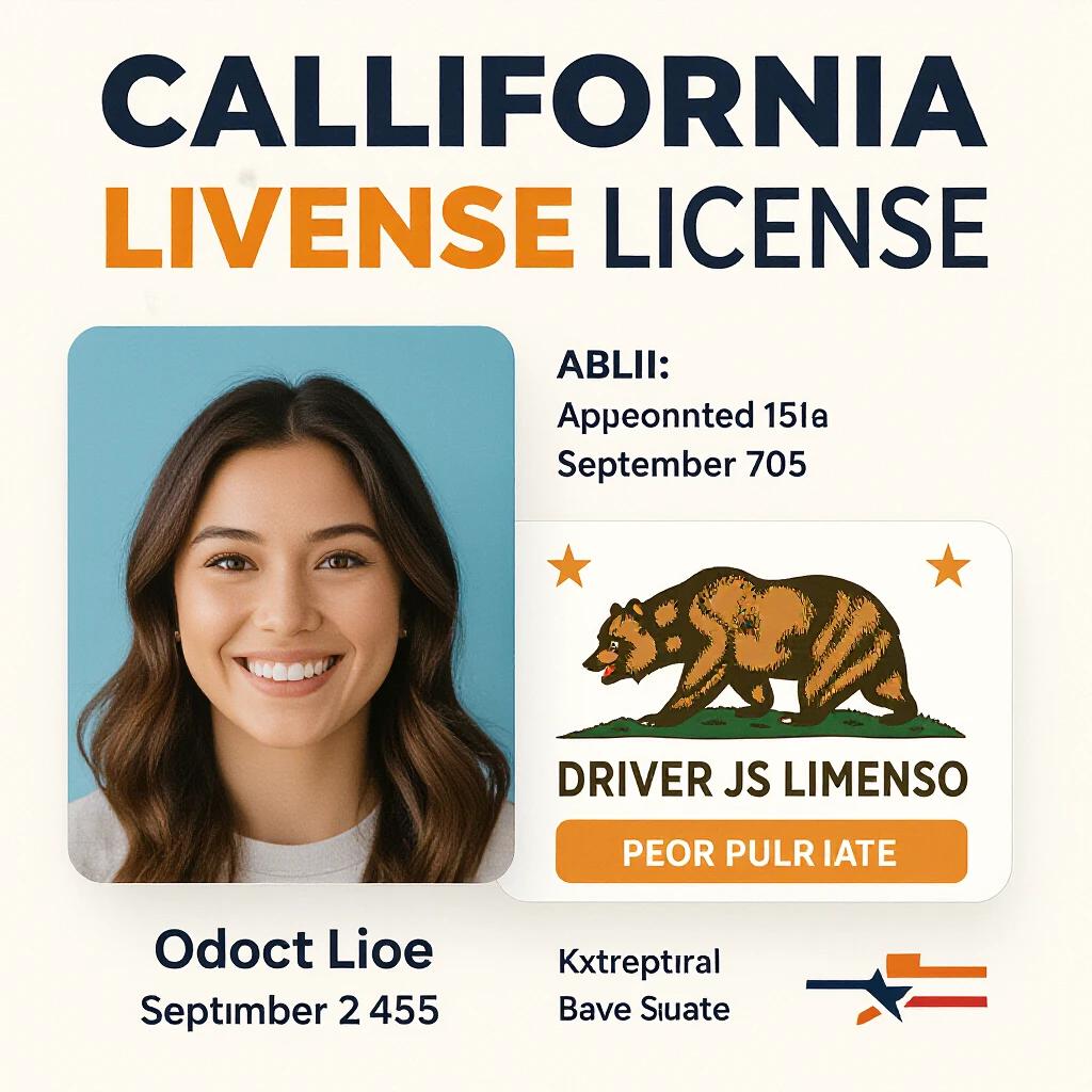 Generate a real California driver's license featuring a person with a smiling face. Include California bear graphic and suitable text such as the name Odot Lioe and license details. Create a colorful, informative design that looks official.
