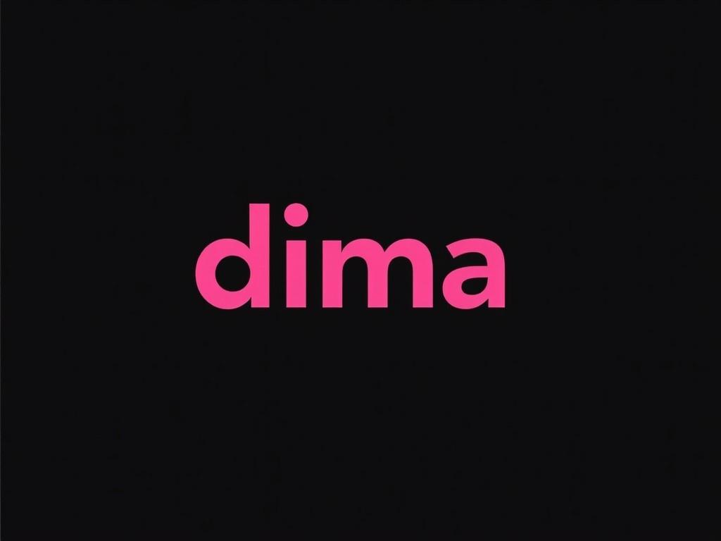 This image showcases a logo design created for a corporate identity. The logo features the name 'dima' in a bright pink color against a solid black background. It's designed with a modern, minimalistic style that balances contemporary aesthetics with timeless appeal. The logo aims to engage potential users, reflecting the identity of Dima as an art school. Overall, it aims to be impactful and memorable, similar to iconic logos like that of Apple.