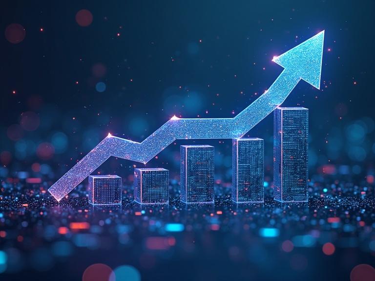 Vector illustration symbolizing digital growth. Emphasizes growth trend. High-tech aesthetic with glowing elements.