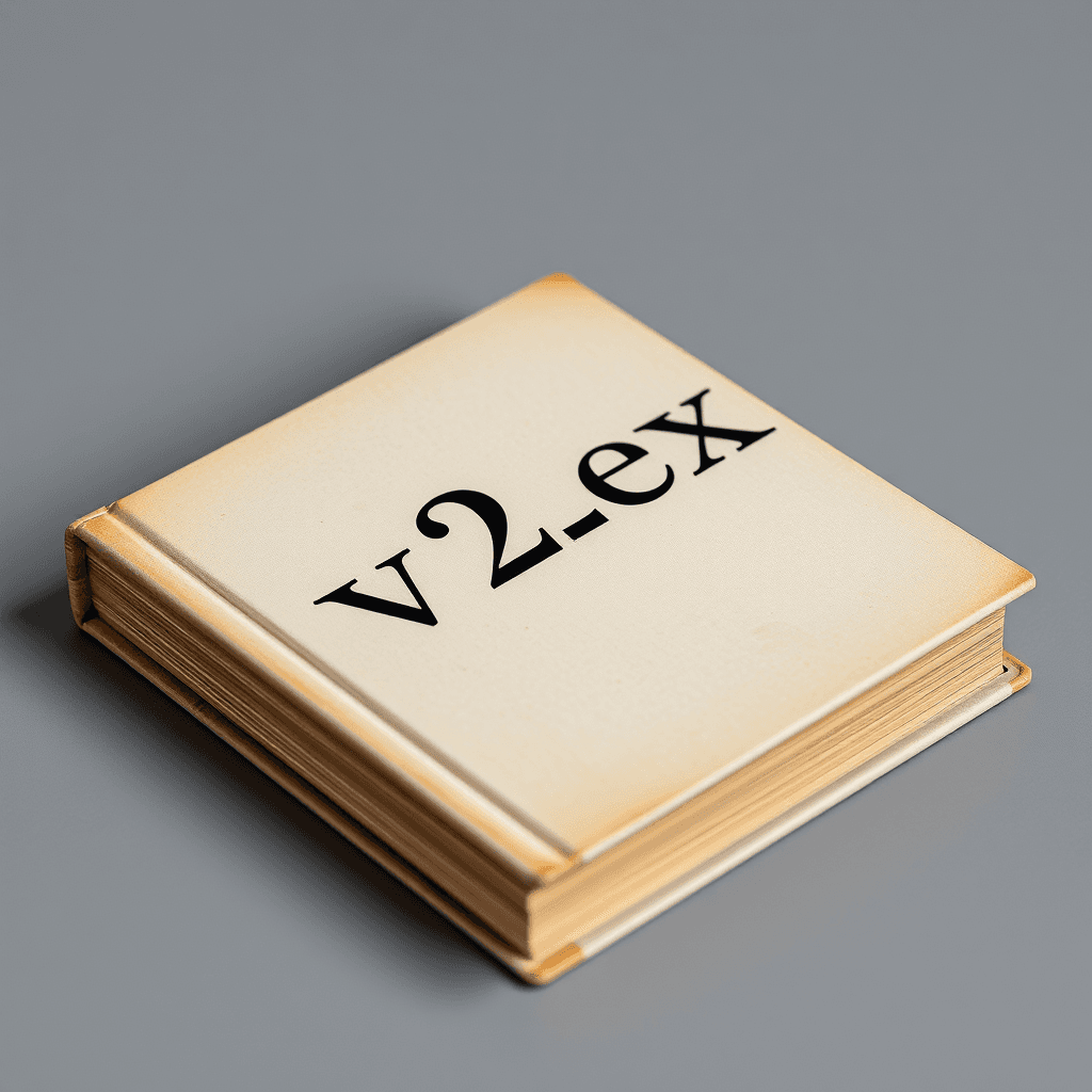 A closed vintage book with 'v2.ex' written on its aged cover, set against a neutral background.