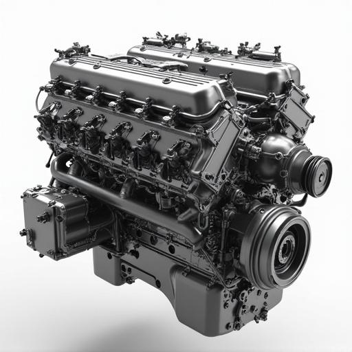 Create a 3D image of a 2JZ engine. The engine should be highly detailed. Show multiple components and connections clearly. Render it in high quality. Use a white background for emphasis.