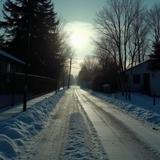 Analog horror symbol featuring a white empty suburban street under a frozen midday sun. No shadows moving. Clean composition. Muted colors. Eerie and unsettling style.
