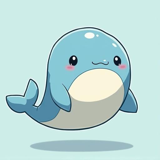 Character design of a cute dugong. Art style reminiscent of Pokémon. Soft colors with a joyful expression. Character appears plush and friendly.