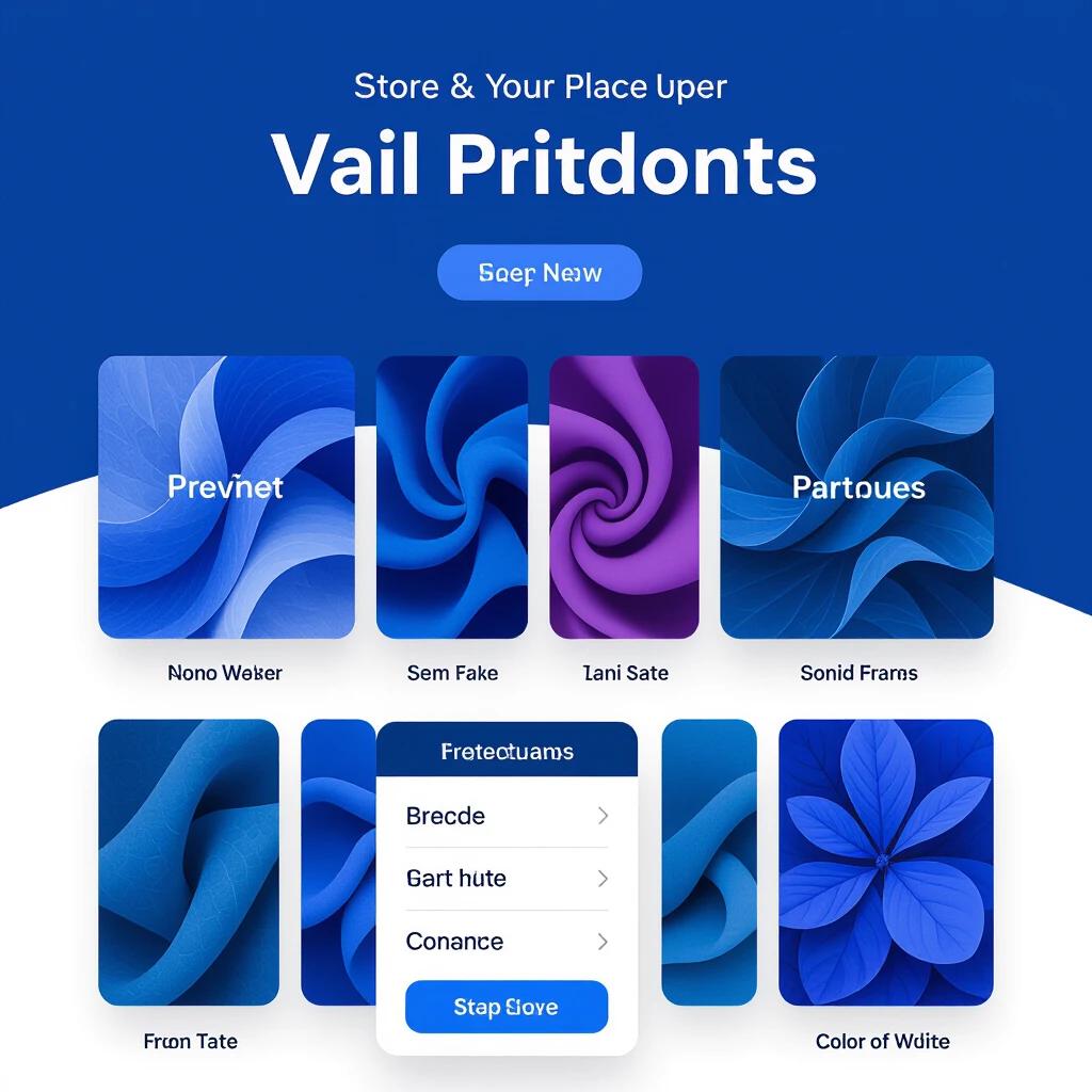 Template for showcasing products in a store. The design features a blue and violet color scheme with space for pricing. Trendy and modern look with a minimalist approach.