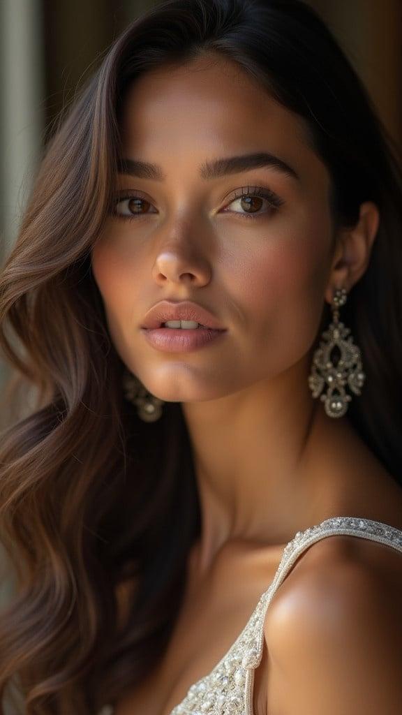 High definition photo capturing a beautiful woman with flawless skin and luxurious jewelry. Emphasis on elegance and sexiness. Photorealistic quality with cinematic lighting.