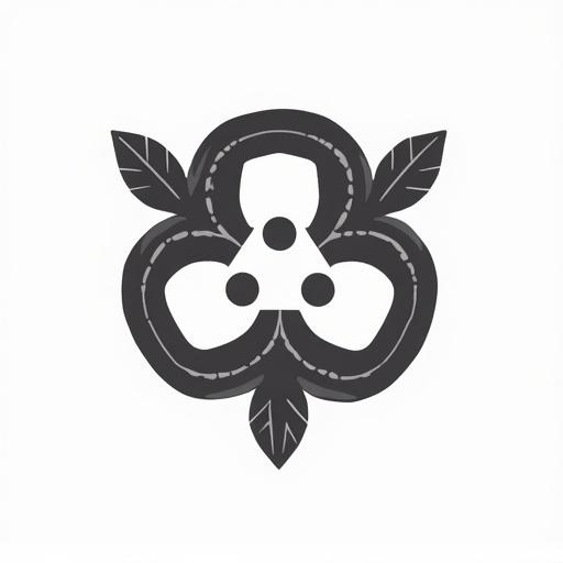 Create an emblem that represents greater than and less than symbols. Use a white background. The design incorporates interlocking shapes. Include leaves around the emblem.
