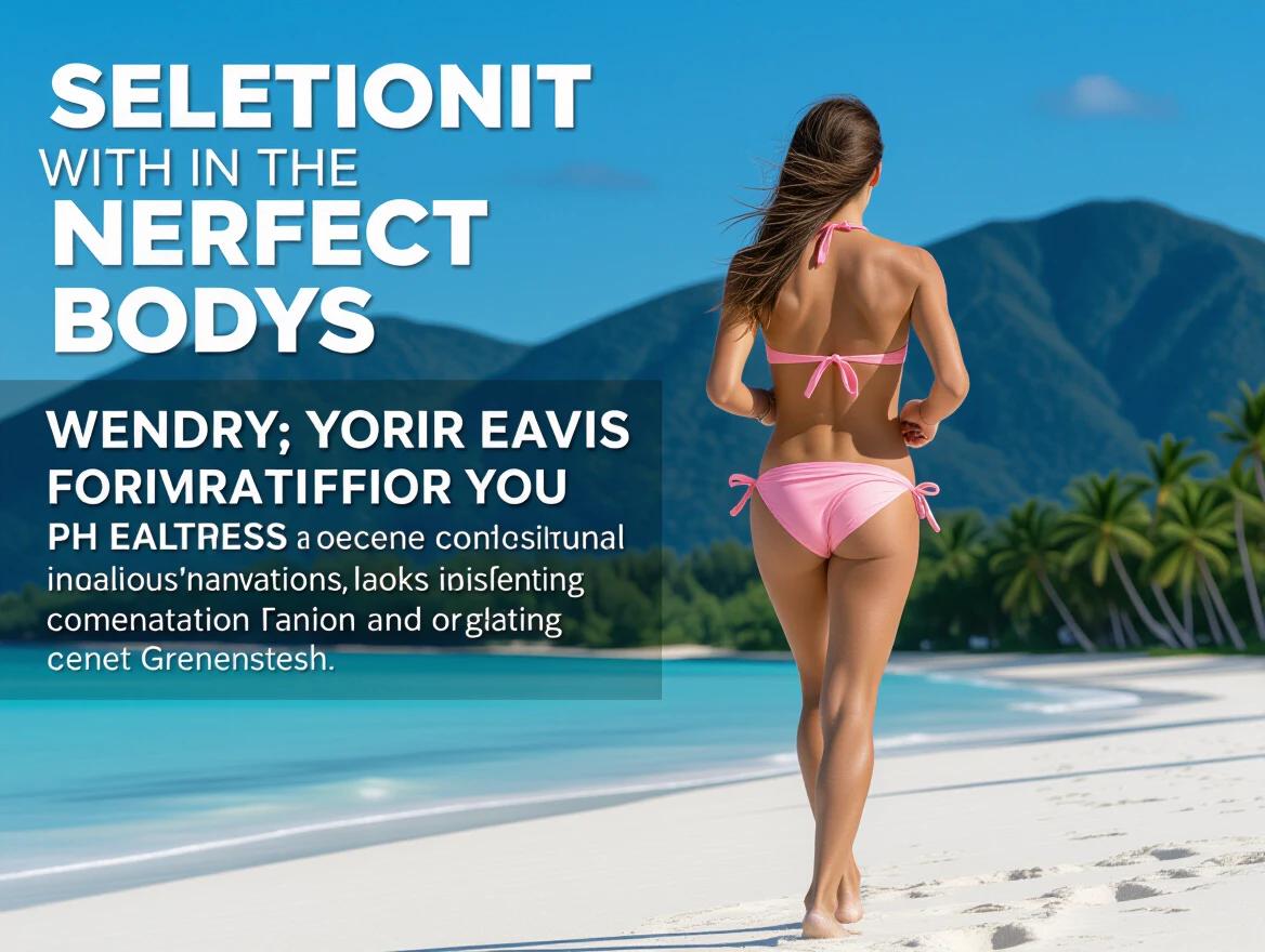 A girl with a perfect body in a bikini running on the beach seen from behind.