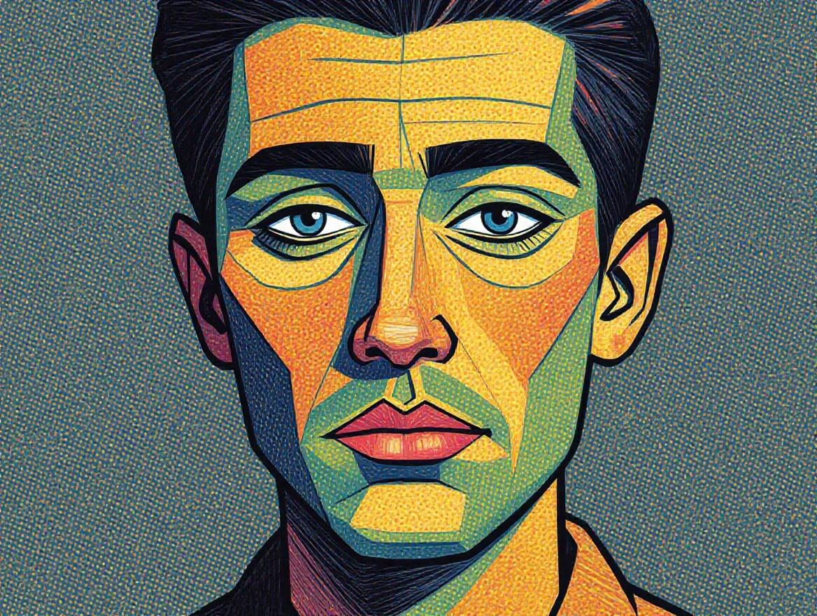 Art for dating site called Kuis featuring a vibrant stylized portrait of a man that symbolizes real people and genuine connections.
