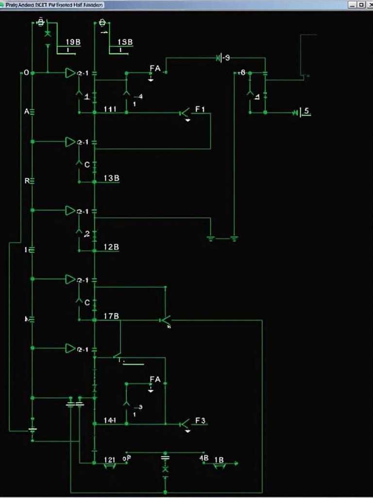 Create a circuit using XOR and AND gates. Implement half adder and full adder design in Multisim. Digital representation with interconnected logic gates.