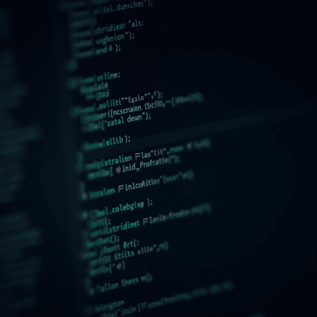 A close-up view of code on a computer screen, with a dark background and highlighted syntax.