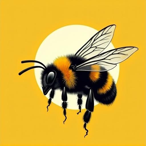 80s retro art style design of a bee. Features yellow, black, and white colors. Bee is illustrated with a whimsical style against a yellow background.
