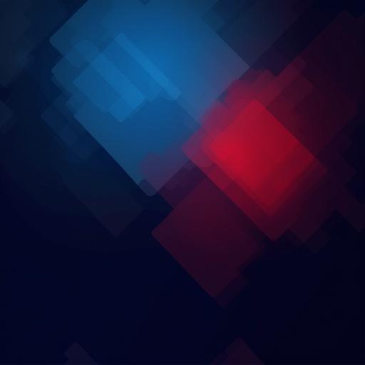 Abstract shapes in blue and red gradient colors. Dark background with layers of shapes. Suitable as mobile phone wallpaper. Modern and stylish design for tech enthusiasts.