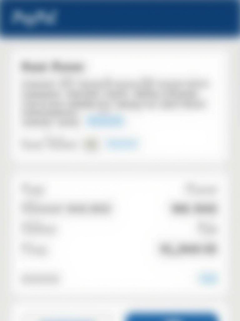 Blurred screenshot displays PayPal payment confirmation. Transaction amount shown. Email for payment visible. Digital interface visually clear.