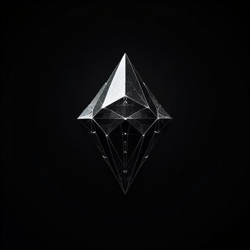 Futuristic logo design featuring a black diamond shape. Details are intricate with chiaroscuro lighting effects. Ideal for Digital Concepts branding.