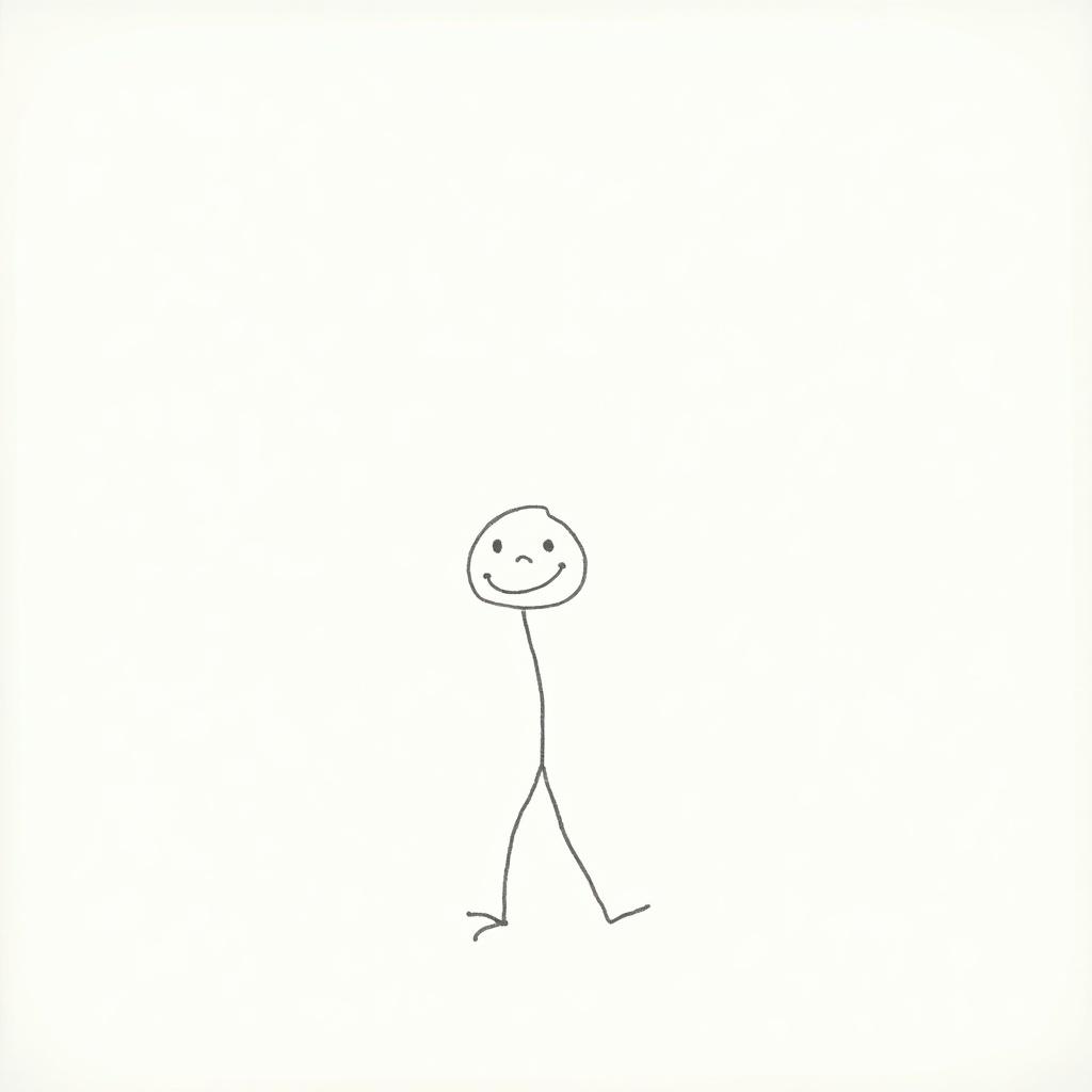 Image shows a simple doodle of a stick figure with a round head and a smile. The design uses minimal lines and shapes. The stick figure represents joy and positivity.