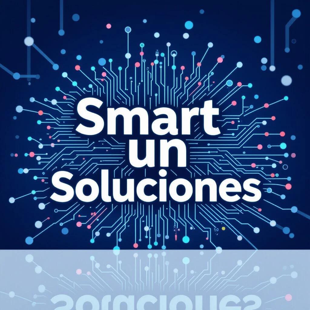 Logo for AI agency called Smart Soluciones. Features a modern and abstract design. Emphasizes digital connectivity. Uses vibrant colors. Includes the text in a bold font.