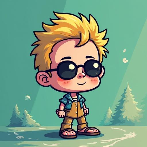 Create a square pixel art profile picture inspired by a retro gaming avatar. Description: Between server rescue and meeting magic he manages everything in sandals even at minus degrees. While others reboot he sips coffee and controls wild IT crises with a click and calendar link. Appearance: blond, no glasses. The figure should have an exaggerated humorous look. No text, no realistic shadows. Style: pixel art, 8-bit, colorful, retro. Background: abstract colorful pixel gradient in green blue and red tones. Image composition: figure centrally placed clearly recognizable. Format: square 1:1 suitable for LinkedIn MS Teams.