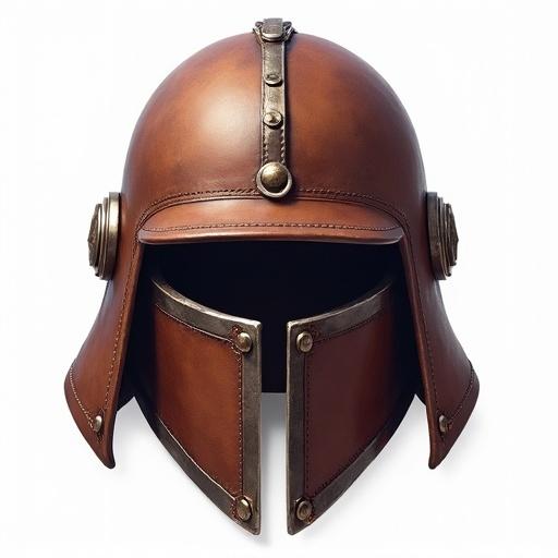 Leather helmet designed as an asset for an ARPG. Iconic style with a transparent background. No extra elements included.