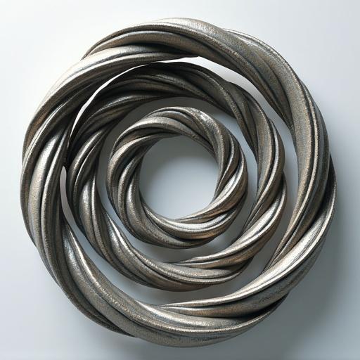 A set of nested rings in 3D space with complex twisted texture in the inner rings
