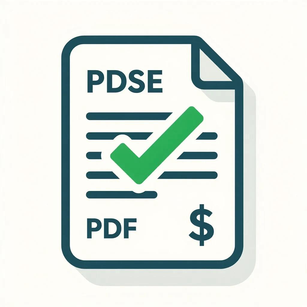 Logo for PDF receipt verification service. Document icon is dark teal with a bold green checkmark. USDT symbol is in the bottom right.