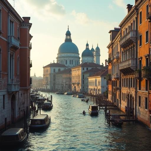 Realist 4k 3D postcard capturing Buongiorno from Italy. Depict Venice's canals, the Duomo, gondolas, and historic streets in stunning detail. Evoke feelings of travel, love, and cultural immersion.
