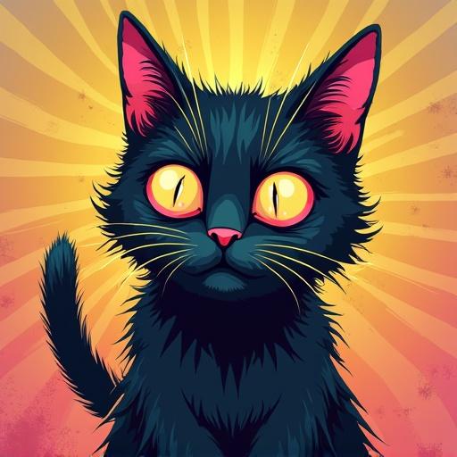 Create an illustration of a strange and ugly cat with vibrant colors. Square aspect ratio.