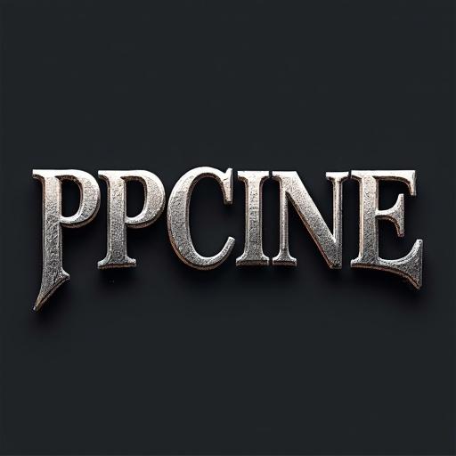 Image features the word PPCINE in a modern, stylish font. The text is in metallic white color with a gradient that transitions into black at the edges. Background is transparent for logo usability.