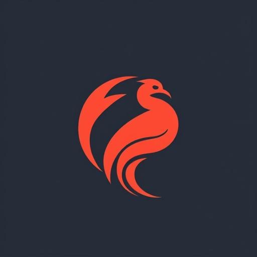Design a logo featuring a stylized bird with elegant curves. Incorporate the words 'Swift Marketing'. Use a modern and minimalistic approach. Color scheme includes red on a dark background.
