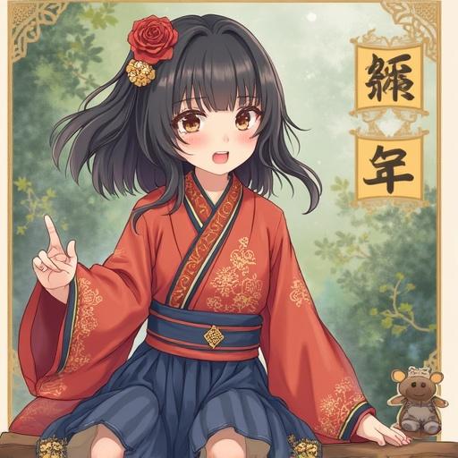Woman in traditional clothing. She holds her hand in a graceful manner. The attire features rich colors and intricate designs. Background includes cultural symbols. The scene evokes a sense of elegance and grace.