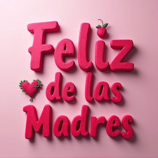 3D letters spelling Feliz de las Madres color hot pink with heart in middle and roses decorations