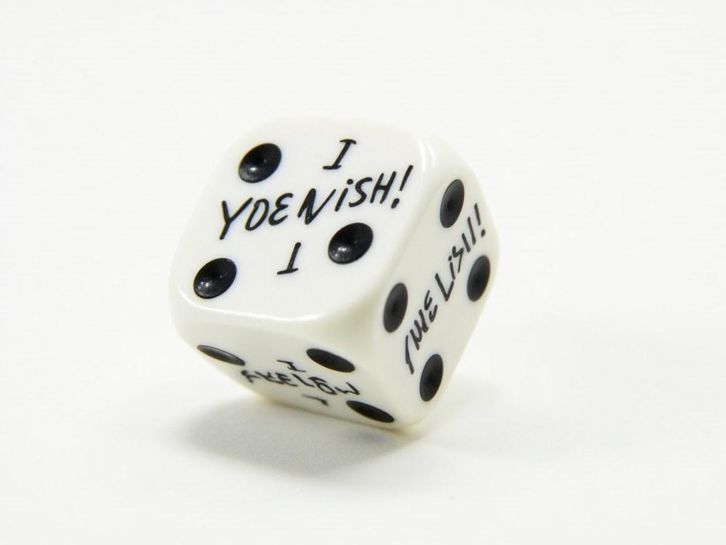 The image features a standard six-sided white die with black dots on each face, representing numbers one to six. On each side of the die, the words "I LOVE YOU!" are inscribed, making it a unique and affectionate item. The die is positioned slightly tilted, allowing a clear view of the text on the visible faces. The background is a simple white, ensuring that the die and its message stand out prominently. This creative twist on a traditional gaming piece adds a playful and loving element to the image.