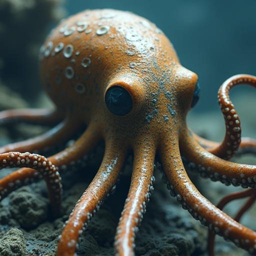 Astos is an octopus with spotted tentacles. The scene is underwater and vibrant. The octopus appears curious and lively.