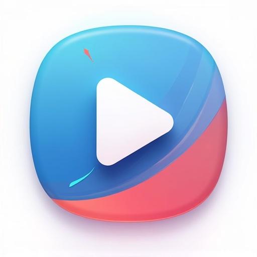 A minimalistic icon symbolizing play features a rounded square button with a dynamic abstract shape suggesting motion. It uses vibrant electric blue and coral colors with smooth gradients and clean lines. Design conveys entertainment and content creation, suitable for digital platforms.