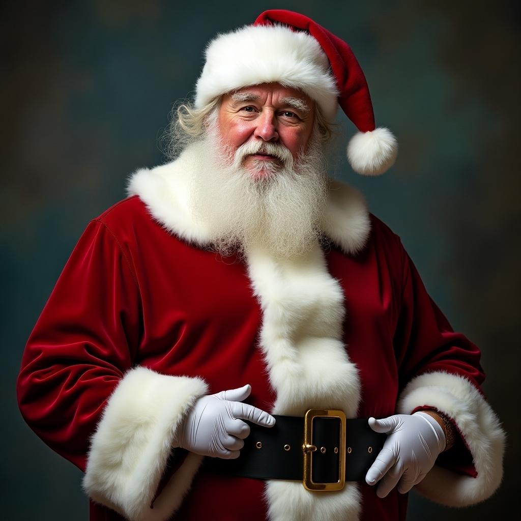 The image features a character dressed as Santa Claus, embodying the spirit of Christmas. The Santa outfit is vibrant red with a plush white trim, exuding warmth and festivity. He is wearing a festive hat that completes the iconic look. This character is often associated with the act of gift-giving during the holiday season. A warm and welcoming atmosphere is conveyed, perfect for Christmas-themed content.