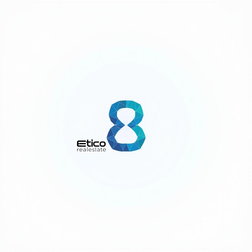 Logo design for Etico Realty. Features a modern stylized number 8 in geometric shapes. Gradient of blue colors creates a sleek appearance. Includes bold text for 'realestate' and smaller 'World' below. The design emphasizes reliability and innovation. Suitable for tech-focused real estate companies.