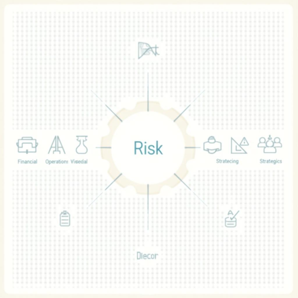 This image illustrates the concept of risk assessment in a professional context. At the center, the word 'Risk' emphasizes its importance. Surrounding it are various aspects of risk such as financial, operational, strategic, and managerial. The design uses a clean, minimalist layout to convey clarity. Soft colors create a professional feel, suitable for corporate environments.